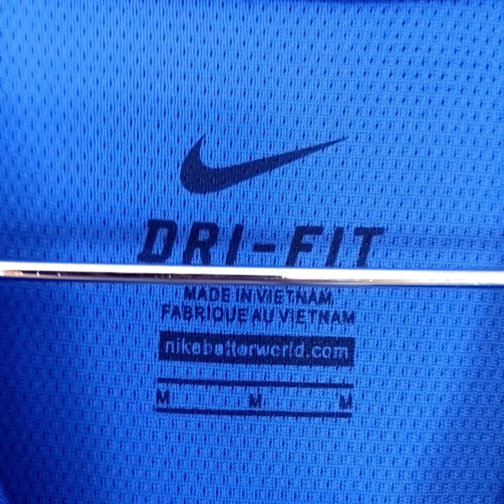 Nike Dri-FIT Shirt Mens Medium Blue White‎ V-Neck Athletic Training Top Jersey